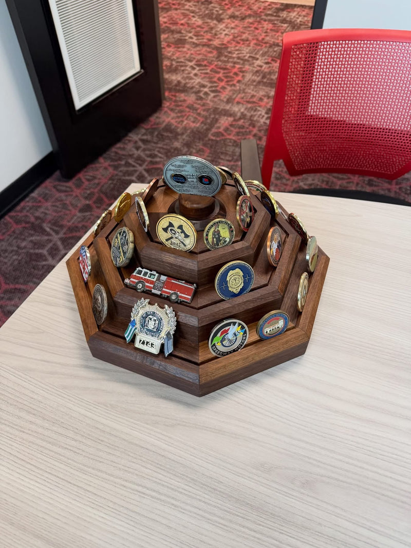 Compact 3-Tier Octagonal Challenge Coin Display