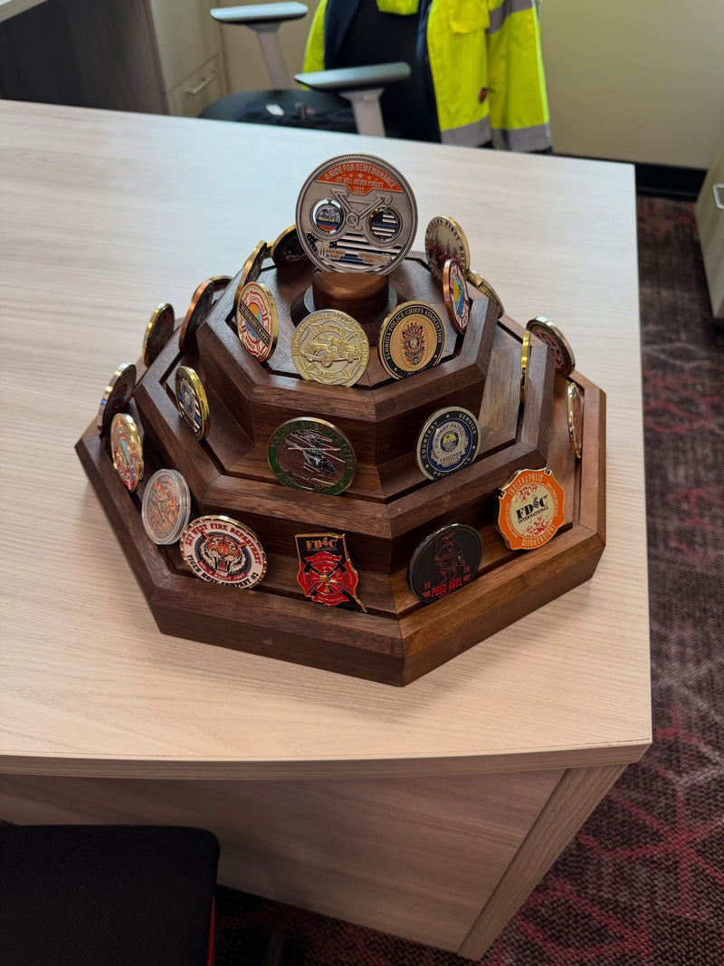 Compact 3-Tier Octagonal Challenge Coin Display